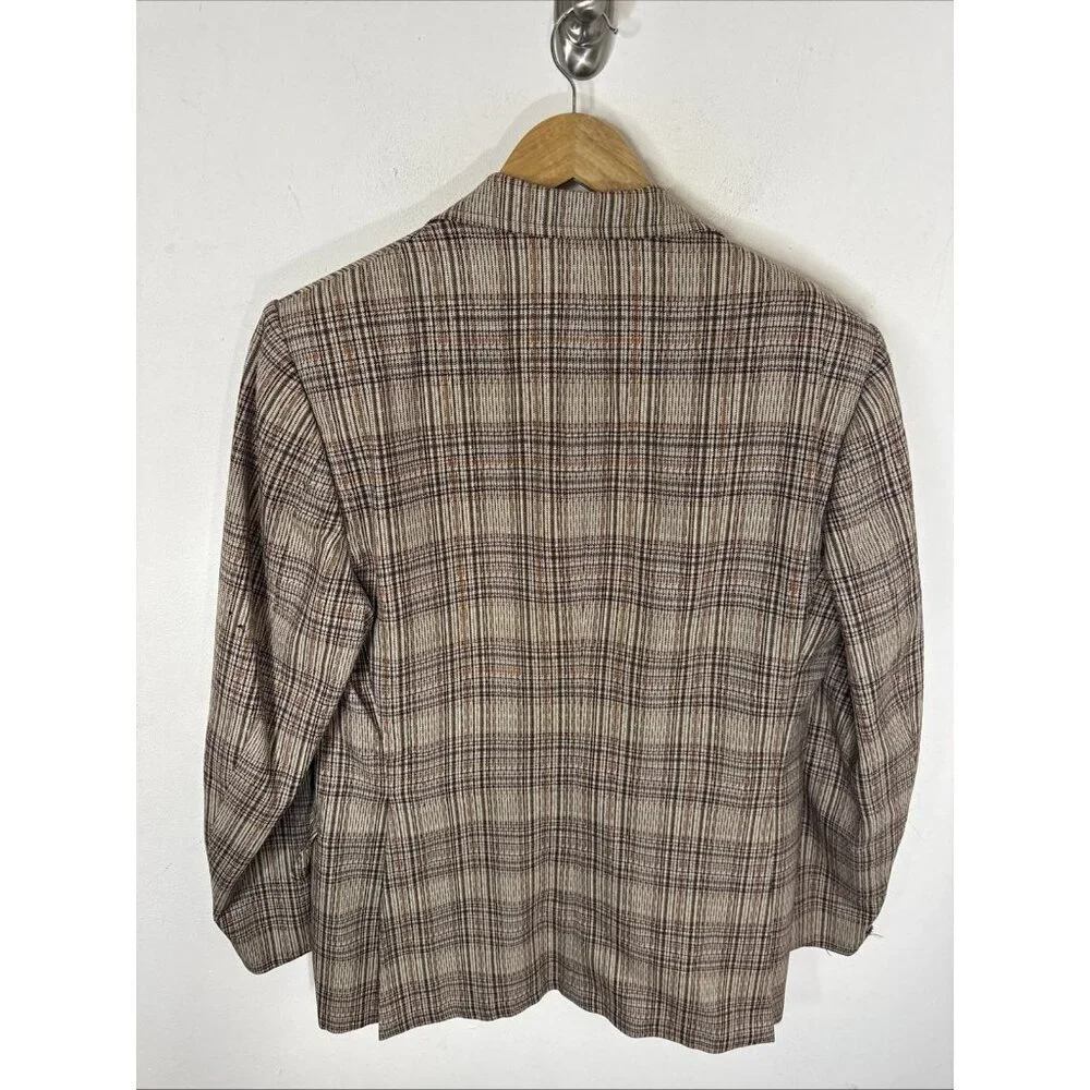 Vintage 70s Men’s Plaid Blazer Brown Orange Check‎ Sport Coat Size 40 WKRP Style